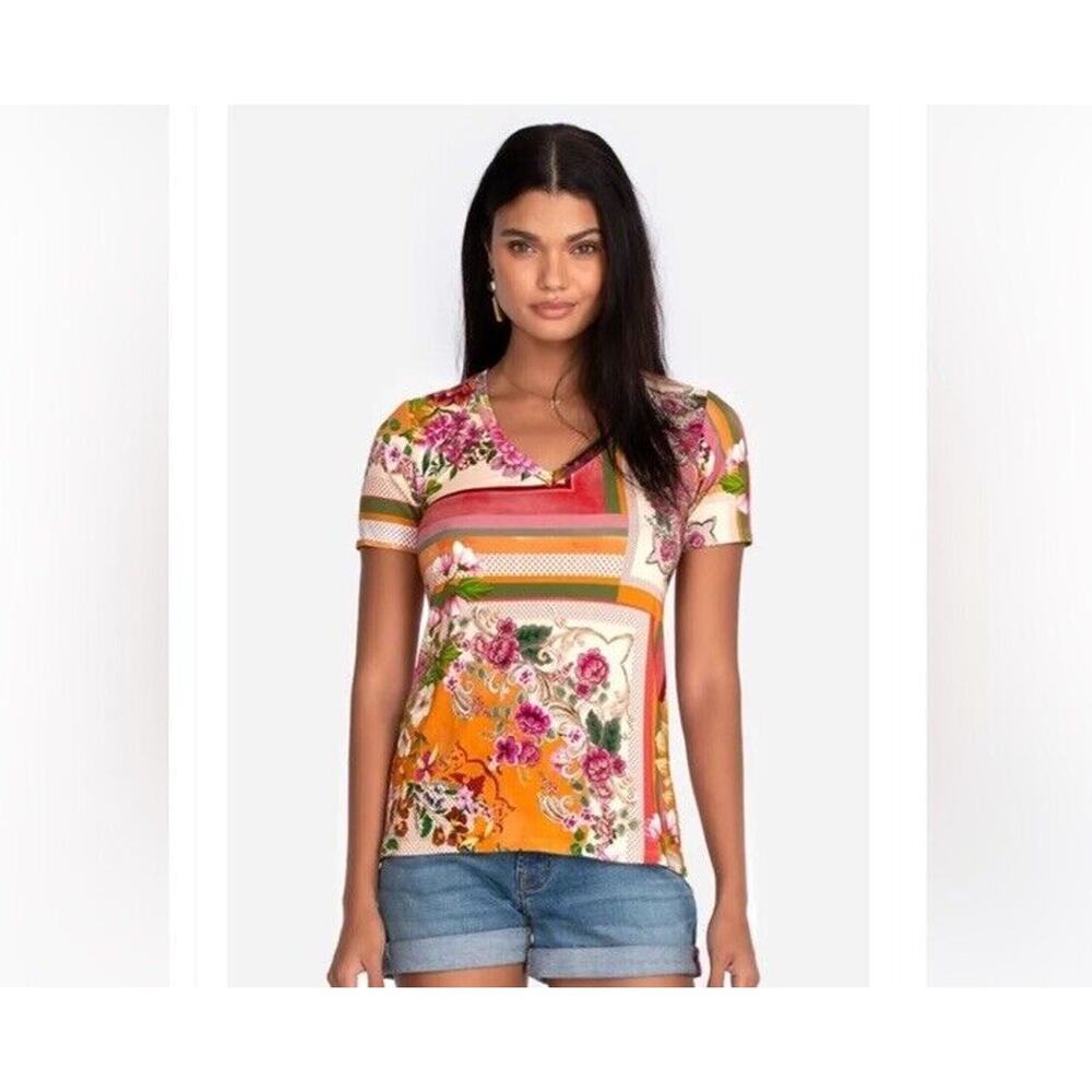 Johnny Was Multicolor Floral Short Sleeve Tee - Picture 2 of 9
